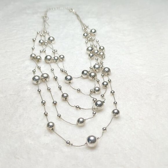 Vintage 90's Silvertone Balls (5) Multi Stand Necklace - Picture 6 of 11